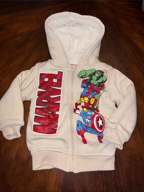 Marvel Kids Cream Hoodie Jacket with Red, Blue, Green Character Print